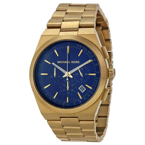 michael kors mens gold watch with blue dial|Michael Kors chronograph gold.